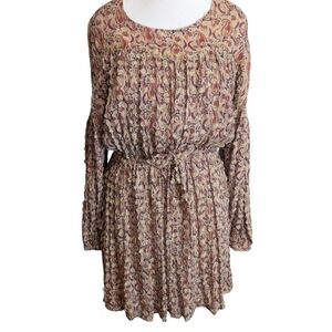 New NKN Nekane Beige Paisley Boho Festival Long‎ Sleeve Cotton Dress Size Medium